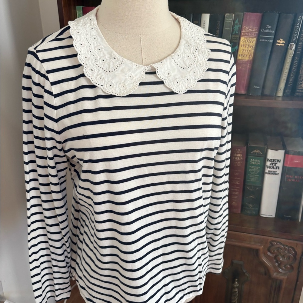 Boden Black and White Striped Boatneck Top - Picture 5 of 9